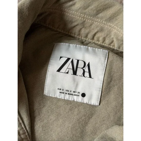 Zara Oversized Jacket Shacket Utility Cotton Green Small - Picture 4 of 10